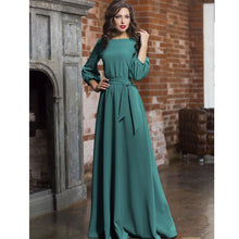 Load image into Gallery viewer, Vintage Bow Tie Maxi Long White Dress Women Lantern Sleeve Elegant Bandage Dress 2019 Solid o Neck Boho Floor-Length Dress