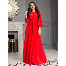 Load image into Gallery viewer, Vintage Bow Tie Maxi Long White Dress Women Lantern Sleeve Elegant Bandage Dress 2019 Solid o Neck Boho Floor-Length Dress