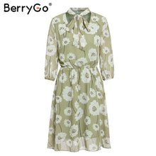 Load image into Gallery viewer, BerryGo Vintage floral print boho dress women Casual long sleeve spring chic party dress High waist work wear office lady dress