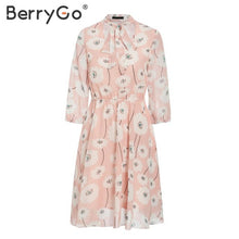 Load image into Gallery viewer, BerryGo Vintage floral print boho dress women Casual long sleeve spring chic party dress High waist work wear office lady dress