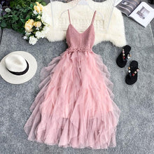 Load image into Gallery viewer, FTLZZ New Women Tulle Dress Summer High Waist Mesh Dress Hem Asymmetrical Pleated Dress Female Slim Fairy Dresses