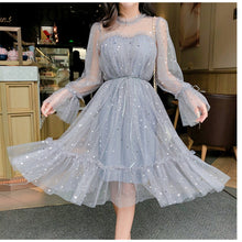 Load image into Gallery viewer, RUGOD New shiny women dress sequined transparent loose a line mesh patchwork elegant solid summer dress korean style kimono

