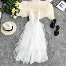 Load image into Gallery viewer, Irregular Mesh Knit Strap Dress Women 2019 Beach Style V collar Backless High Waist Dresses Cake Dress 6 Colors Vestidos Femme
