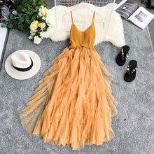 Load image into Gallery viewer, Irregular Mesh Knit Strap Dress Women 2019 Beach Style V collar Backless High Waist Dresses Cake Dress 6 Colors Vestidos Femme
