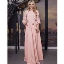 Load image into Gallery viewer, Vintage Bow Tie Maxi Long White Dress Women Lantern Sleeve Elegant Bandage Dress 2019 Solid o Neck Boho Floor-Length Dress
