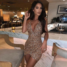 Load image into Gallery viewer, Bonnie Forest Womens Glam Slim Sequins Bodycon Party Dress Womens Glitter Sexy Backless Ruched New Year Party Dress Clubwears

