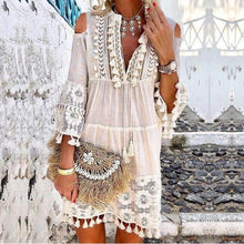 Load image into Gallery viewer, Summer tassel boho dress women v Neck seven sleeve loose short dresses femme holiday bohemian chic dress plus size rode
