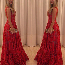 Load image into Gallery viewer, Sleeveless Bright Lace Flowers Red Dress  Women Dress Lace Long Longuette Elegant Party Dresses Formal Vestidos
