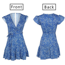 Load image into Gallery viewer, Women Boho Beach Summer Holiday Clothes Short Sleeve V-neck Floral Dress Elegant Playa Party Ladies Dress Fashion Tunic Sundress
