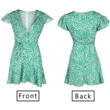 Load image into Gallery viewer, Women Boho Beach Summer Holiday Clothes Short Sleeve V-neck Floral Dress Elegant Playa Party Ladies Dress Fashion Tunic Sundress
