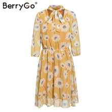 Load image into Gallery viewer, BerryGo Vintage floral print boho dress women Casual long sleeve spring chic party dress High waist work wear office lady dress
