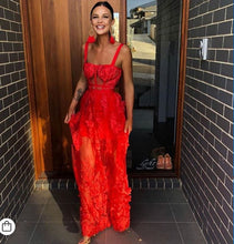 Load image into Gallery viewer, Celebrity High Quality Red Lace Sleeveless Hollow Out Long Rayon Bandage Dress Evening Party Elegant Dress

