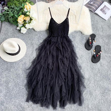Load image into Gallery viewer, FTLZZ New Women Tulle Dress Summer High Waist Mesh Dress Hem Asymmetrical Pleated Dress Female Slim Fairy Dresses
