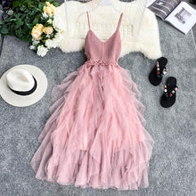 Load image into Gallery viewer, FTLZZ New Women Tulle Dress Summer High Waist Mesh Dress Hem Asymmetrical Pleated Dress Female Slim Fairy Dresses
